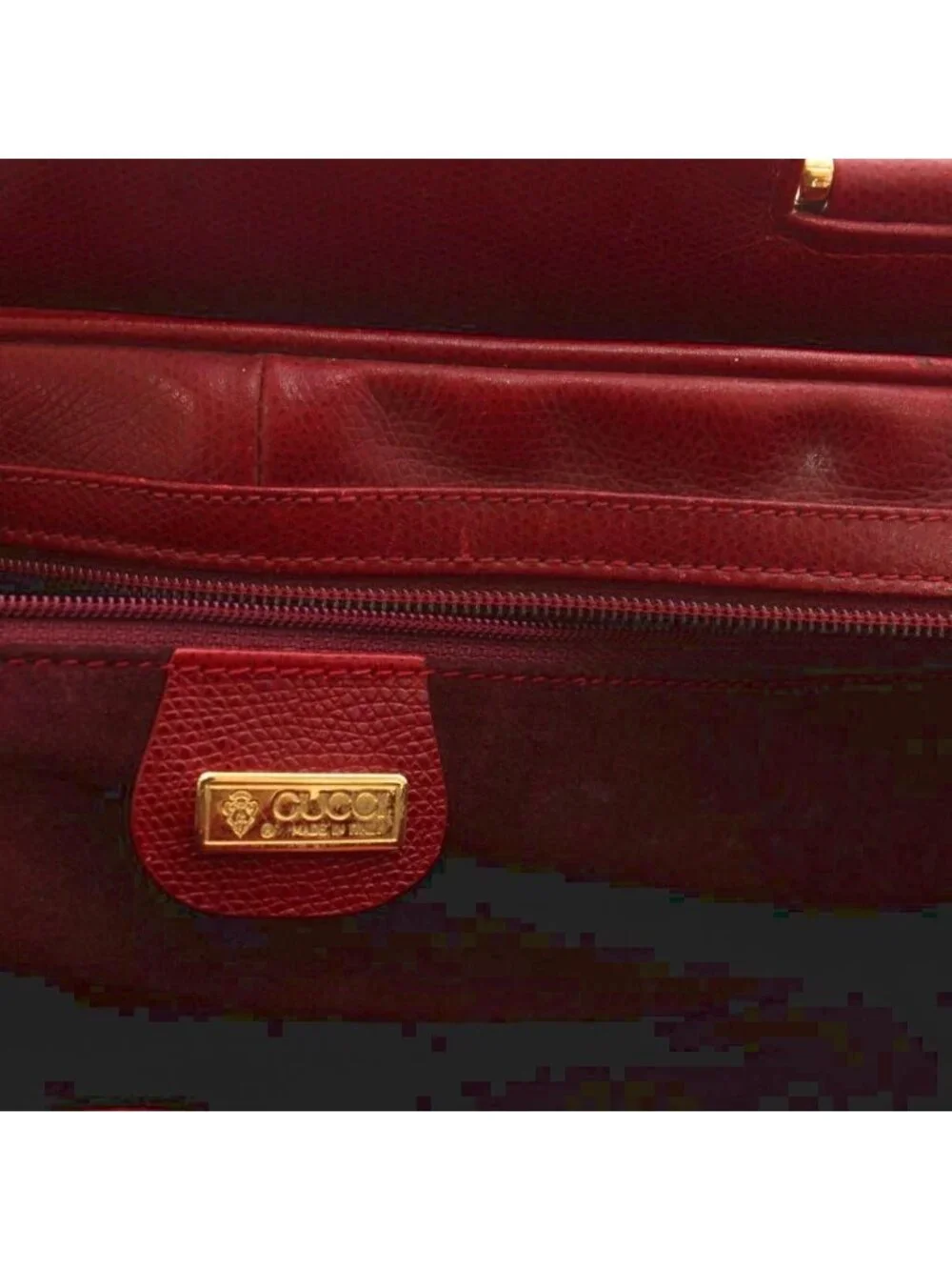 Gucci Tote Bag Business Briefcase Leather Red Embossed Logo YM